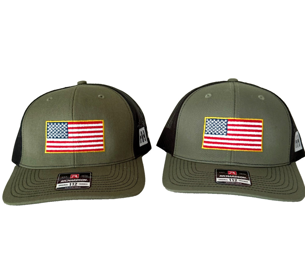 2 American Flag Olive and Black Richardson Snapback 112 Trucker Hats HII New